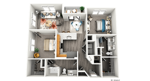 Floor plan for 2 beds, 2 baths, 1146 sqft