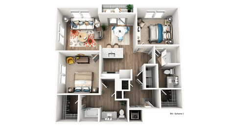 Floor plan for 2 beds, 2 baths, 1124 sqft