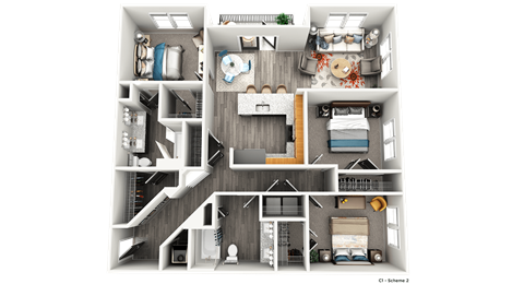 Floor plan for 3 beds, 2 baths, 1455 sqft
