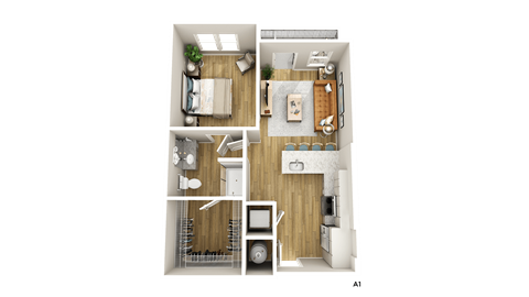 Floor plan for 1 bed, 1 bath, 655 sqft