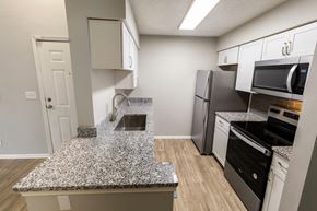 Decatur apartment for rent - a kitchen with granite counter top and stainless steel appliances