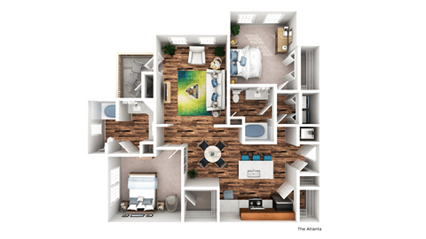 Floor plan for 2 beds, 2 baths, 1278 sqft