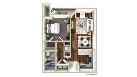 Floor plan for 1 bed, 1 bath, 723 sqft