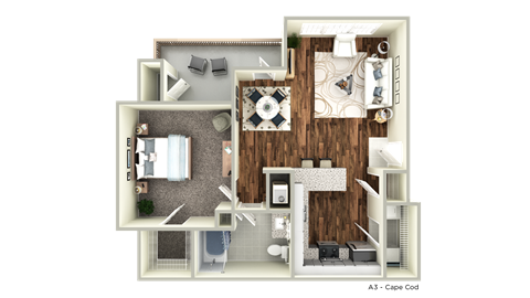 Floor plan for 1 bed, 1 bath, 813 sqft