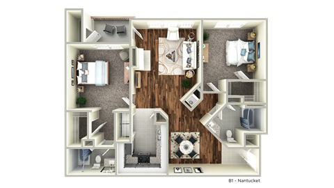 Floor plan for 2 beds, 2 baths, 1201 sqft