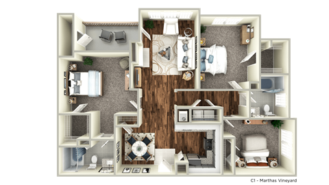 Floor plan for 3 beds, 2 baths, 1378 sqft