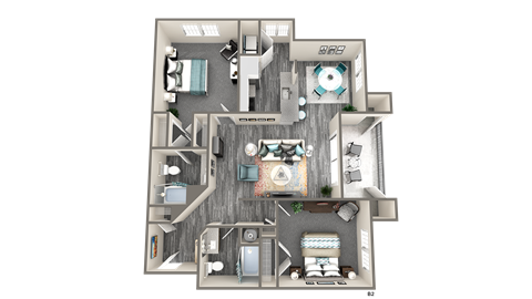 Floor plan for 2 beds, 2 baths, 1153 sqft