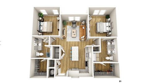 Floor plan for 2 beds, 2 baths, 1080 sqft