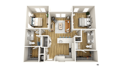 Floor plan for 2 beds, 2 baths, 1136 sqft