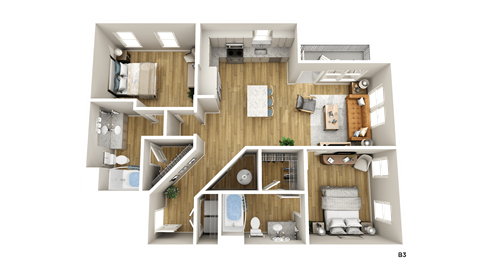 Floor plan for 2 beds, 2 baths, 1206 sqft