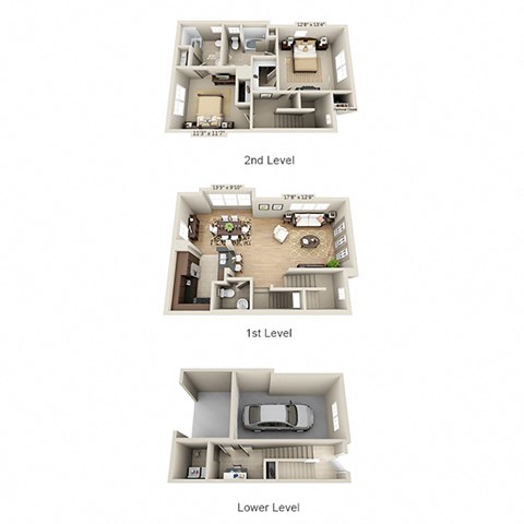 Floor plan for 2 beds, 2.5 baths, 1605 sqft