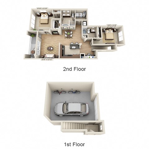 Floor plan for 2 beds, 2 baths, 1380 sqft