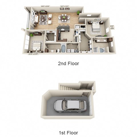 Floor plan for 2 beds, 2 baths, 1625 sqft