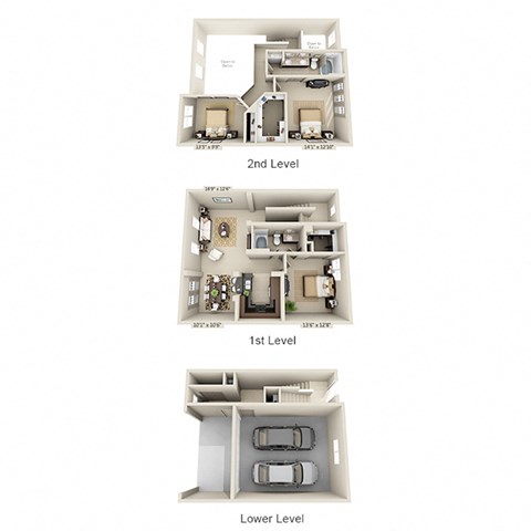 Floor plan for 3 beds, 2 baths, 1929 sqft