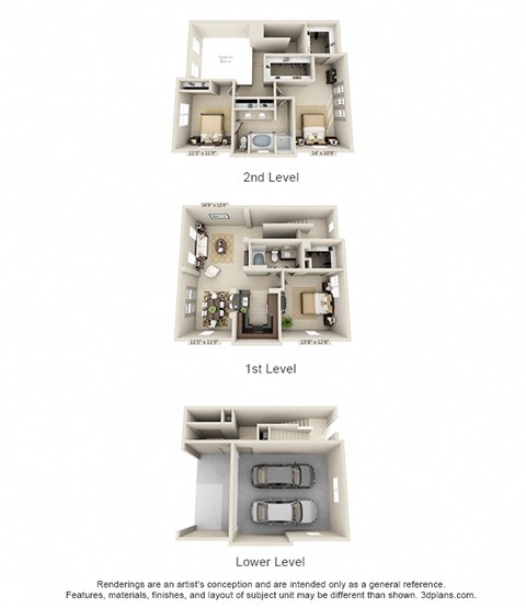 Floor plan for 3 beds, 2 baths, 2054 sqft