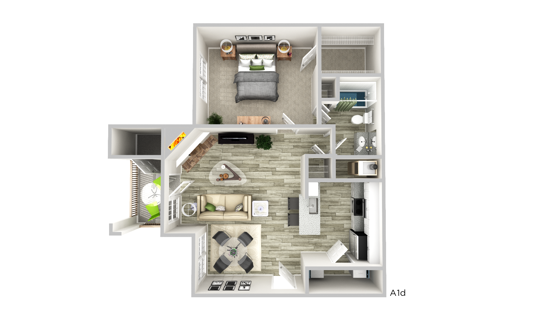 Floor plan for 1 bed, 1 bath, 840 sqft