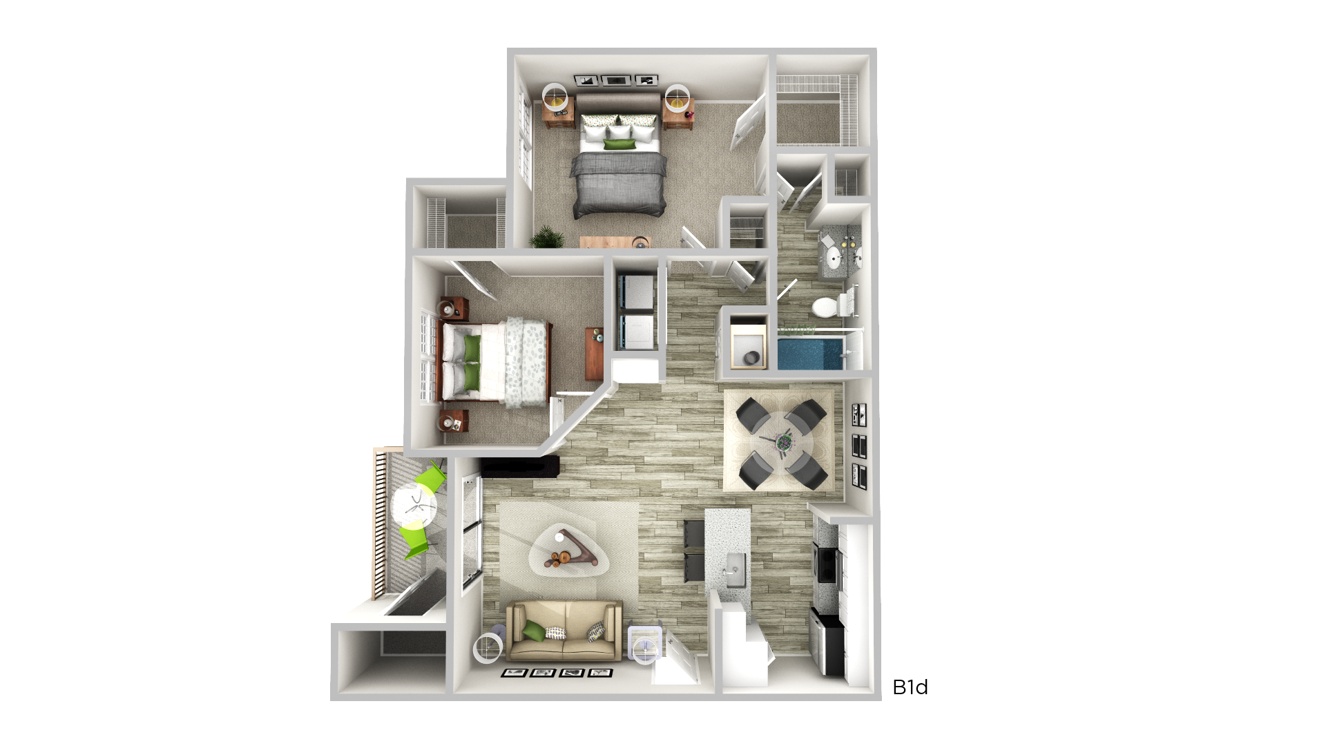 Floor plan for 2 beds, 1 bath, 948 sqft
