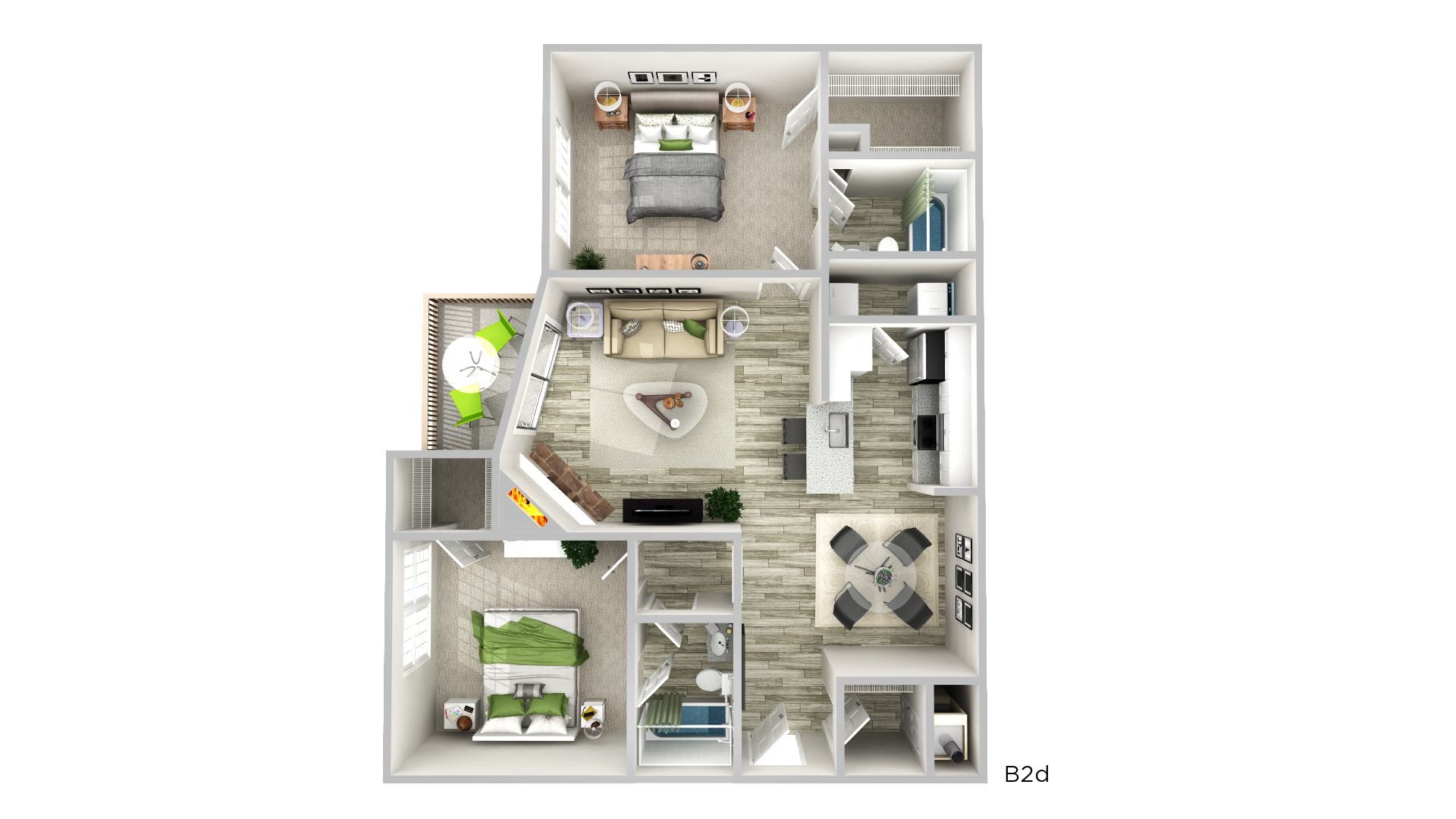 Floor plan for 2 beds, 2 baths, 1082 sqft