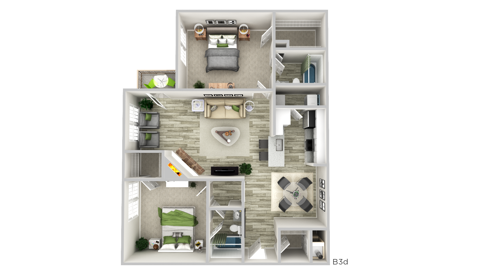 Floor plan for 2 beds, 2 baths, 1114 sqft
