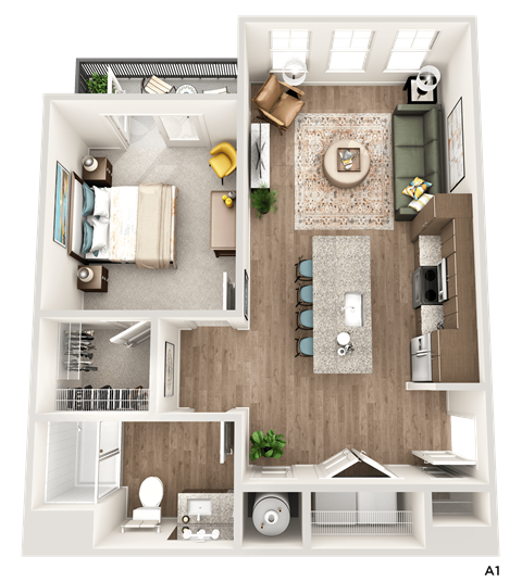 Floor plan for 1 bed, 1 bath, 762 sqft