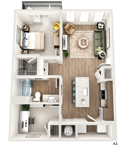 Floor plan for 1 bed, 1 bath, 871 sqft