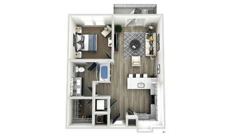 Floor plan for 1 bed, 1 bath, 784 sqft