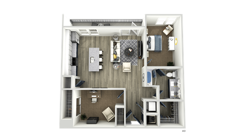 Floor plan for 1 bed, 1 bath, 1005 sqft