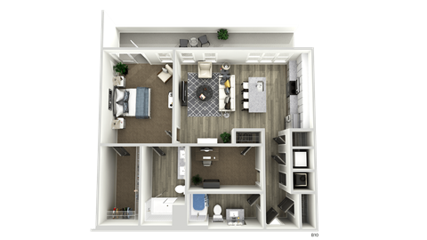 Floor plan for 2 beds, 2 baths, 1053 sqft