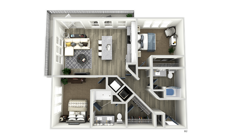 Floor plan for 2 beds, 2 baths, 1080 sqft