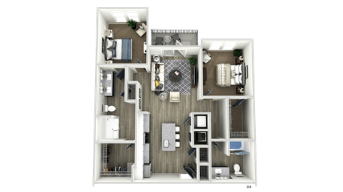 Floor plan for 2 beds, 2 baths, 1155 sqft