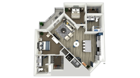 Floor plan for 2 beds, 2 baths, 1282 sqft