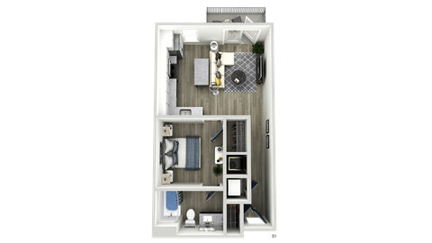 Floor plan for studio, 1 bath, 575 sqft