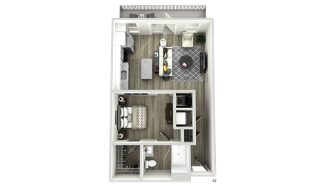 Floor plan for studio, 1 bath, 629 sqft