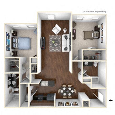 Floor plan for 2 beds, 2 baths, 1206 sqft