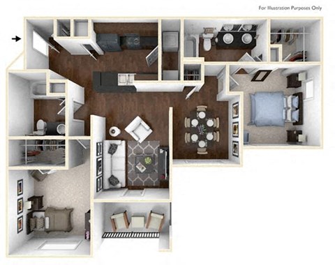 Floor plan for 2 beds, 2 baths, 1239 sqft