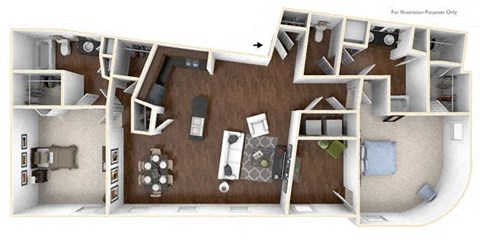 Floor plan for 2 beds, 2 baths, 1511 sqft