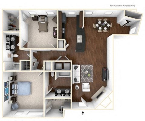 Floor plan for 2 beds, 2 baths, 1339 sqft