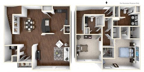 Floor plan for 2 beds, 2.5 baths, 1739 sqft