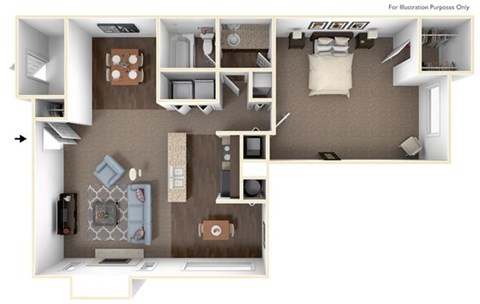 Floor plan for 1 bed, 1 bath, 1063 sqft
