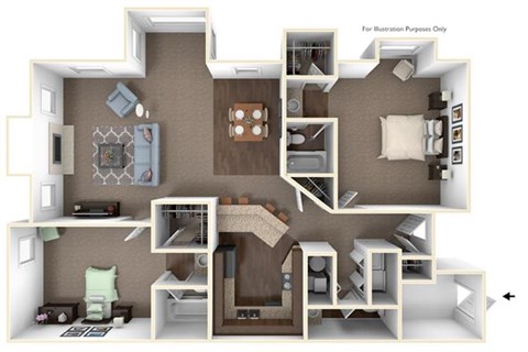 Floor plan for 2 beds, 2 baths, 1325 sqft