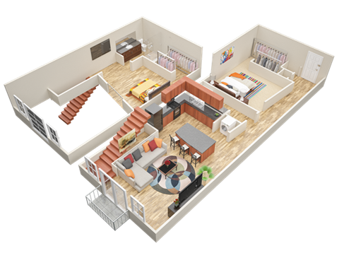 Floor plan for 1 bed, 2 baths, 1166 sqft