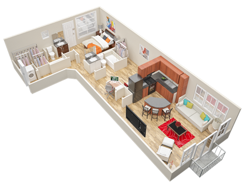 Floor plan for 1 bed, 2 baths, 1190 sqft
