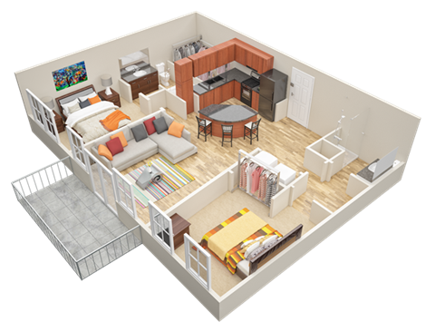 Floor plan for 2 beds, 2 baths, 1210 sqft