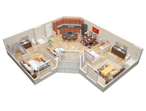 Floor plan for 2 beds, 2 baths, 1264 sqft