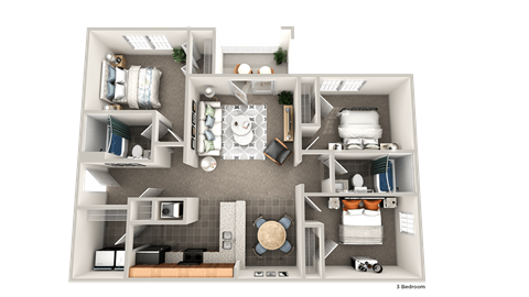 Floor plan for 3 beds, 2 baths, 1145 sqft