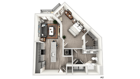 Floor plan for 1 bed, 1 bath, 779 sqft