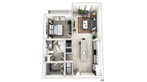 Floor plan for 1 bed, 1 bath, 739 sqft