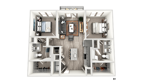 Floor plan for 2 beds, 2 baths, 1008 sqft