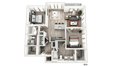 Floor plan for 2 beds, 2 baths, 1138 sqft