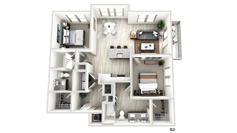 Floor plan for 2 beds, 2 baths, 1138 sqft